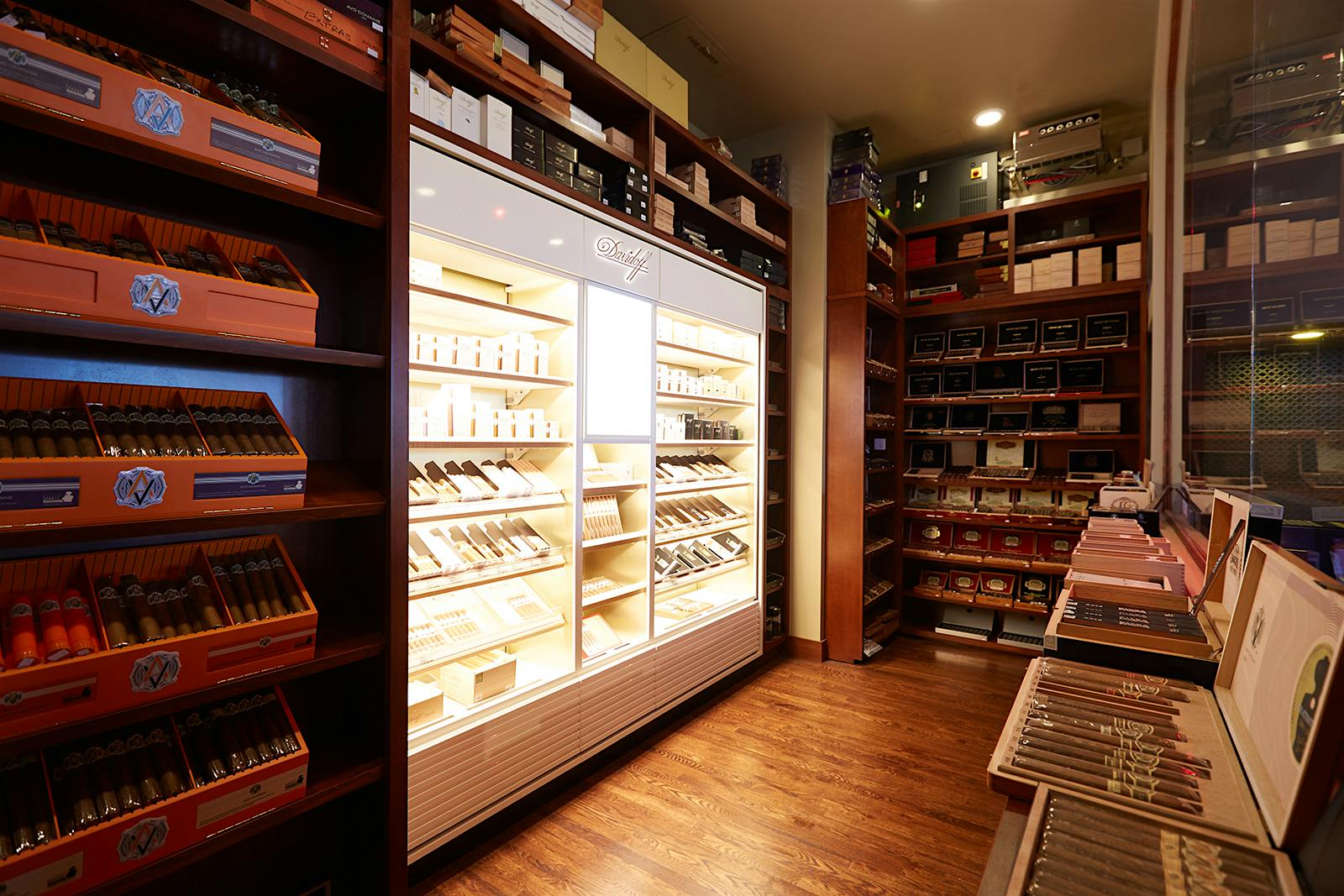 Besides the vast selection of Davidoffs, the humidor is stocked with top brands including Fuente, AVO and Diamond Crown.