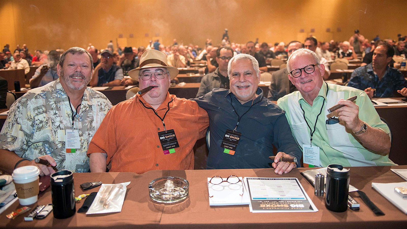 Kevin Breeland, Bob Francett, Jim Tenuto and Larry Sorenson puffing on their award-winning smokes.