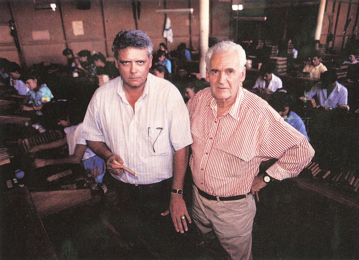 Tobacco grower and cigarmaker Nestor Plasencia (left) in Honduras in 1993.
