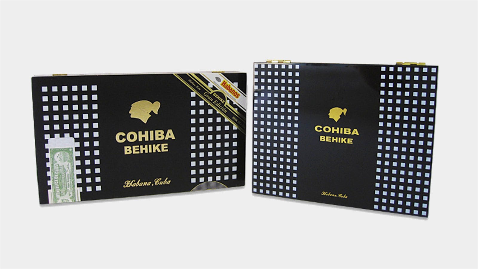 A counterfeit box of Cohiba Behike, left, looks similar to the real thing, right, but there are several telltale signs that can help Cuban cigar buyers confirm the authenticity of their next purchase.