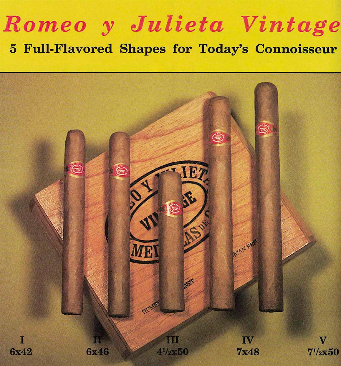 A photo from an old brochure promoting the Romeo y Julieta Vintage line. It was made by Manuel Quesada for Hollco Rohr in the 1990s.