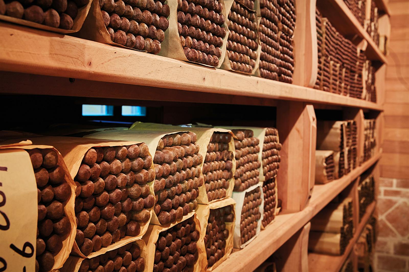 Cigars rest inside one of the many new cavernous aging rooms.