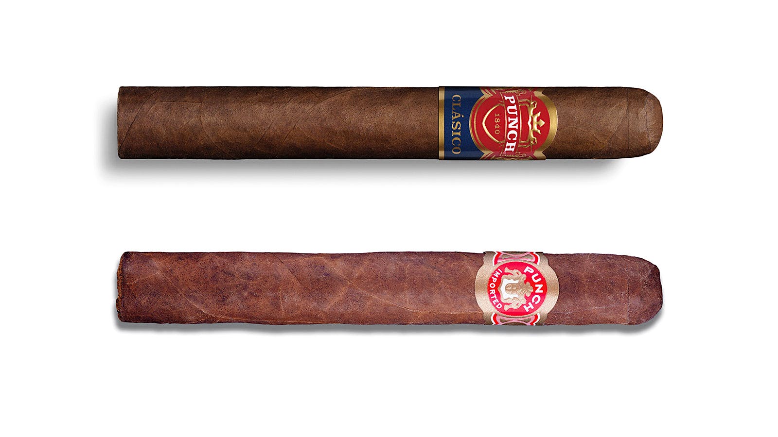 Side by side comparison of old and new Punch cigar logos.