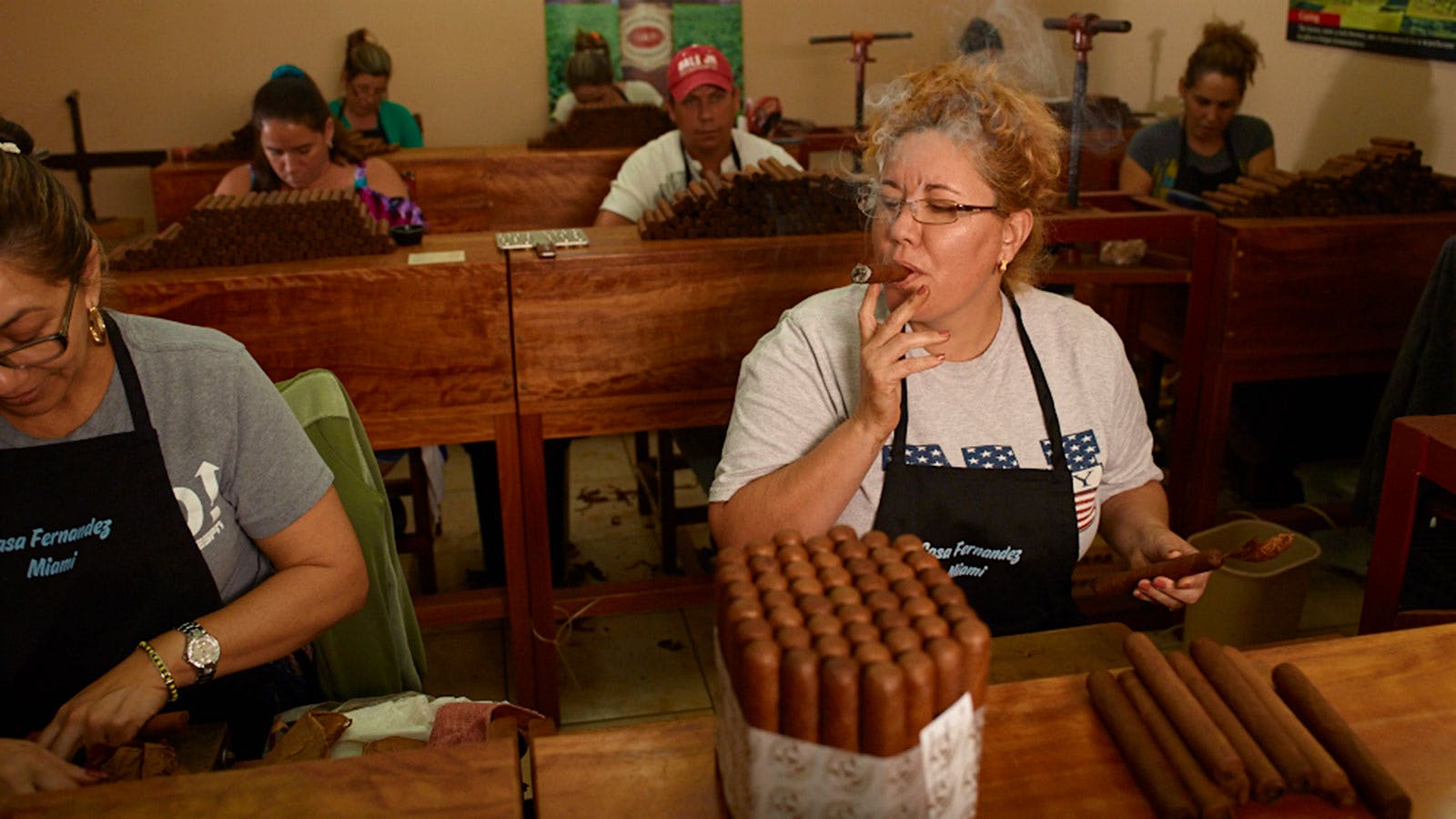 Photo of inside Aganorsa Leaf cigar factory in Miami, Florida.