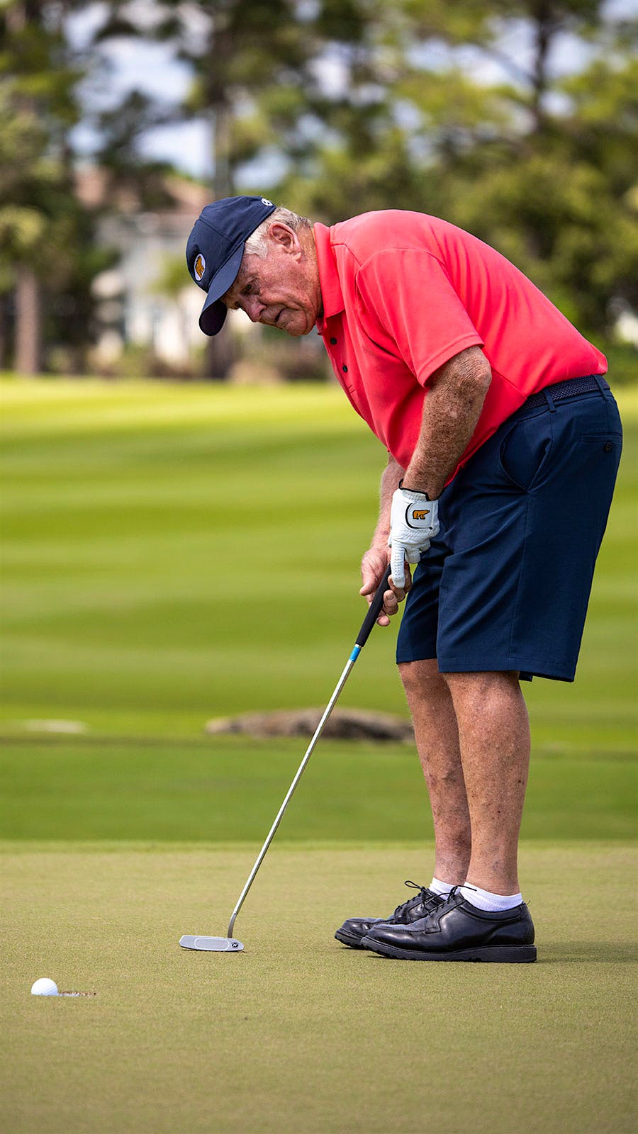 Golfing legend Jack Nicklaus, who has won 18 majors, sinking a putt at the Els for Autism Pro-Am.