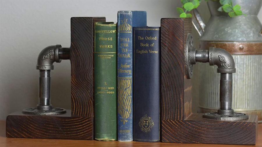 Set of Bookends with Iron Pipe Accents