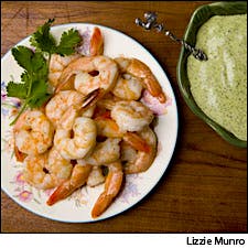 Roasted Shrimp Cocktail with Creamy Basil and Avocado Dressing