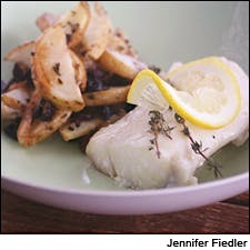 Roast Cod with Potatoes, Olive and Thyme