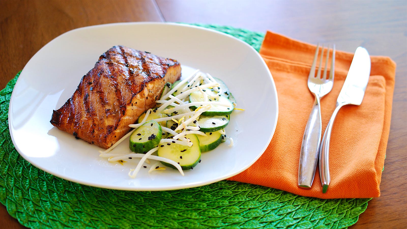 Miso-Sesame Salmon with Cucumber Salad