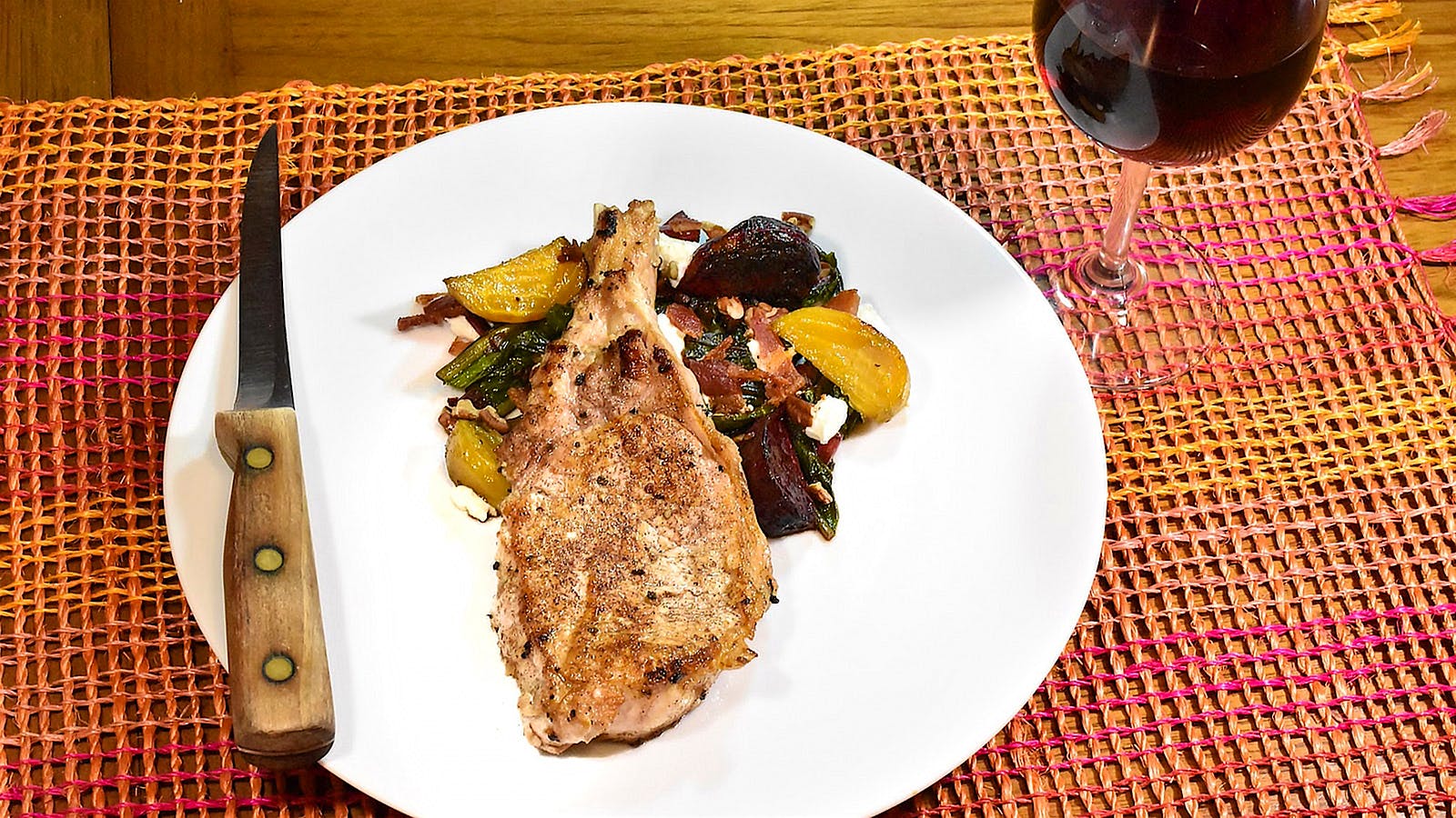8 & $20: Pork Chops with Roasted Beets and Beet Greens