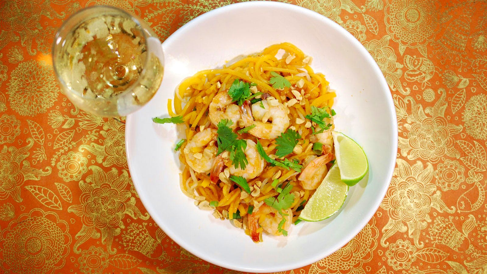 8 & $20: Butternut Squash Noodle Shrimp 'Pad Thai' with a French White