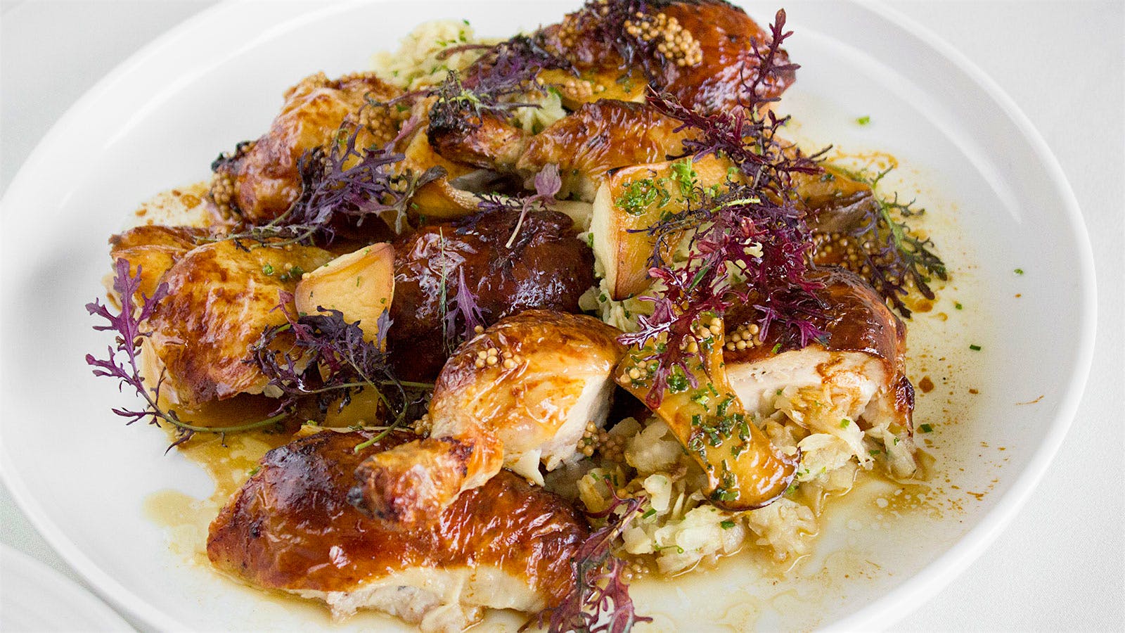 Roast Chicken with Celery Root, Mushrooms and Pickled Mustard Seeds