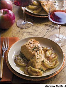 Cider-Poached Salmon With Apples