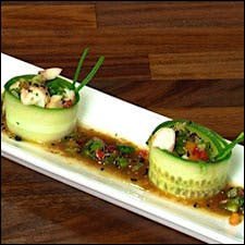 Cucumber Rolls with Shrimp Ceviche and Spicy Oriental-style Dip Sauce