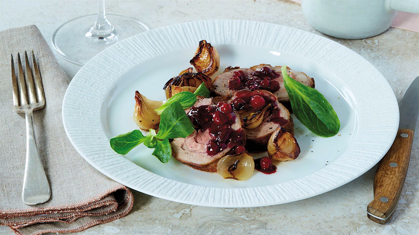 Roasted Pork Tenderloin with Red Wine Shallot Confit, spring dinner · Thyme  for Cooking
