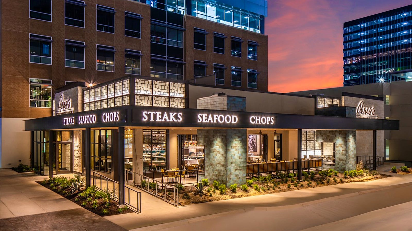 The exterior of Perry's Steakhouse & Grille in Austin