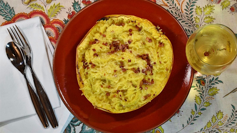 8 & $20: Roasted Spaghetti Squash Carbonara