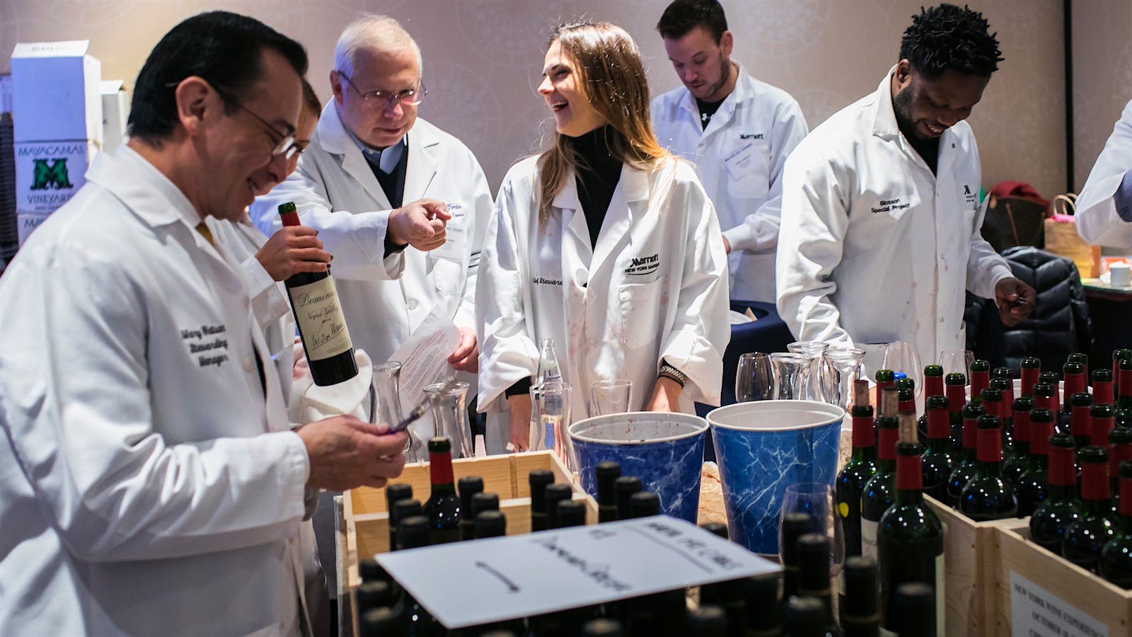 Sommeliers check wines for the Wine Experience