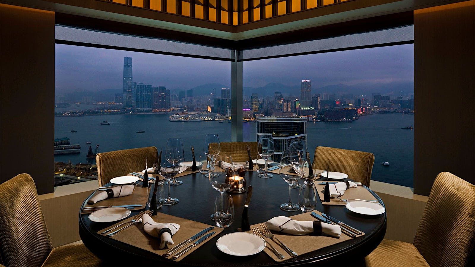 A set table overlooking the city at Café Gray Deluxe