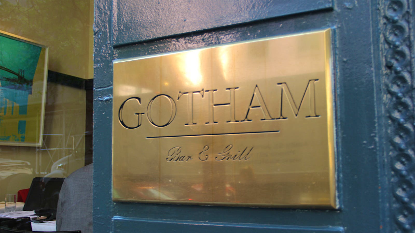 A plaque at the entrance of Gotham Bar & Grill