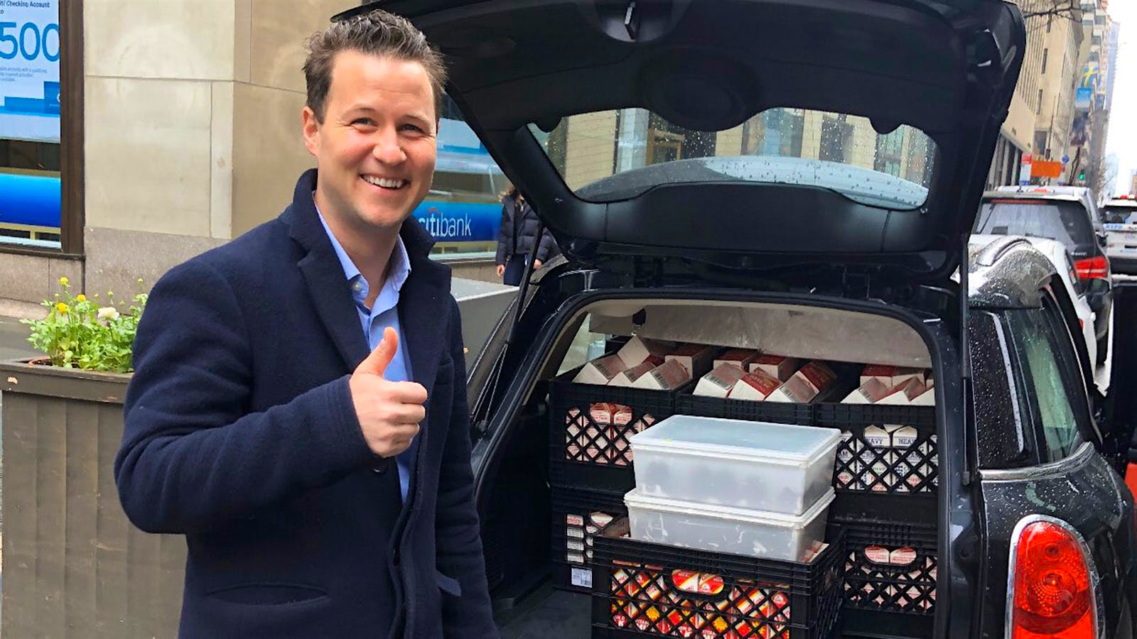 Volunteer delivering Bouchon baked goods