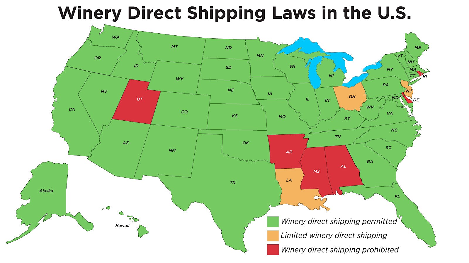 U.S. Wine-Shipping Laws, State by State