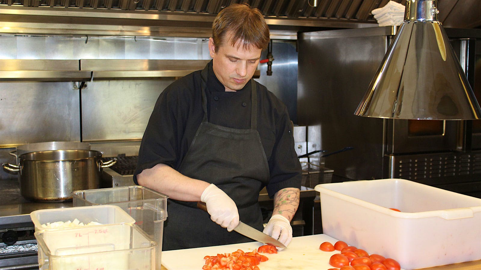 Chef Aaron Grund prepping meals