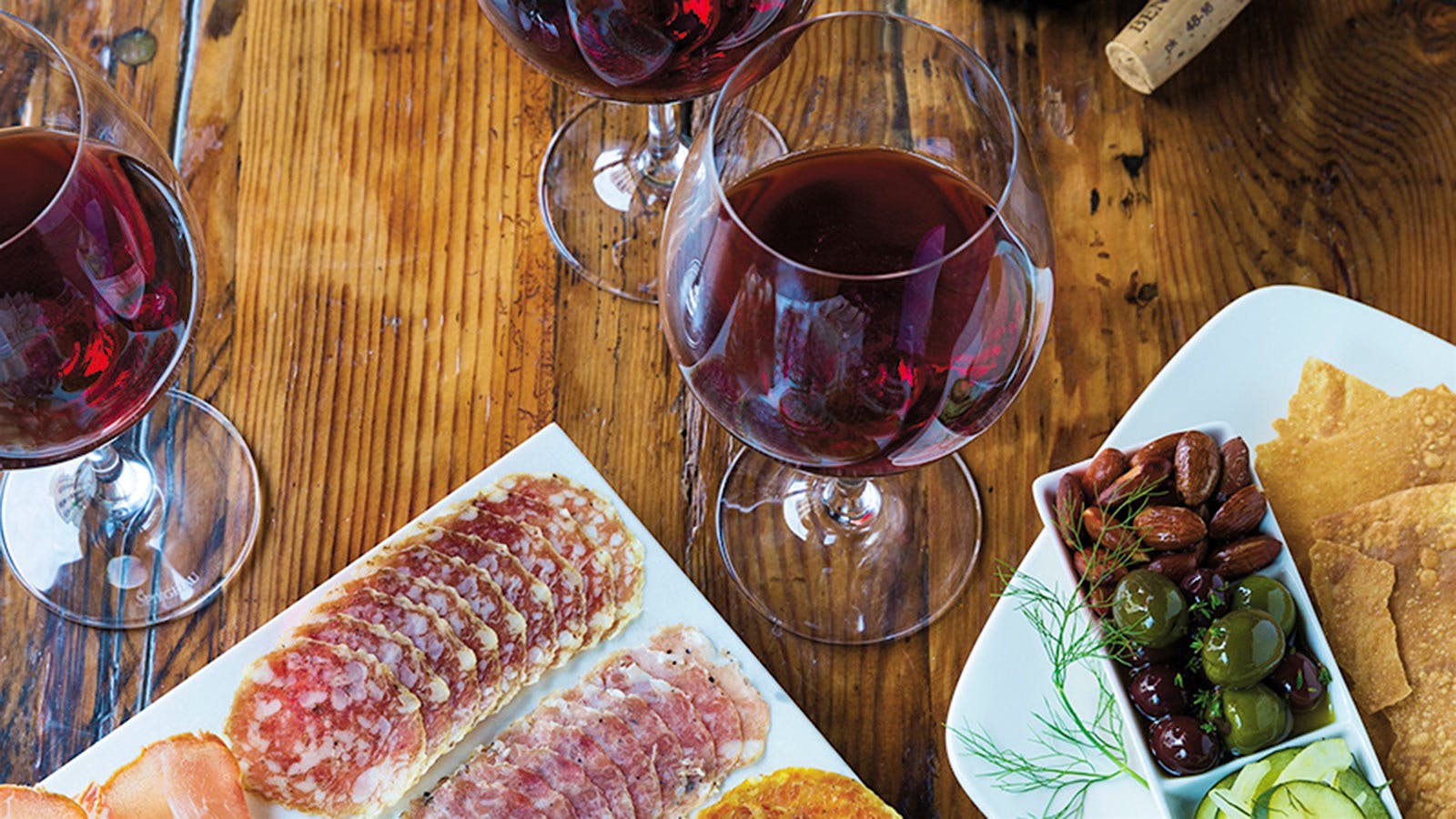 Red wine and charcuterie at Oenotri