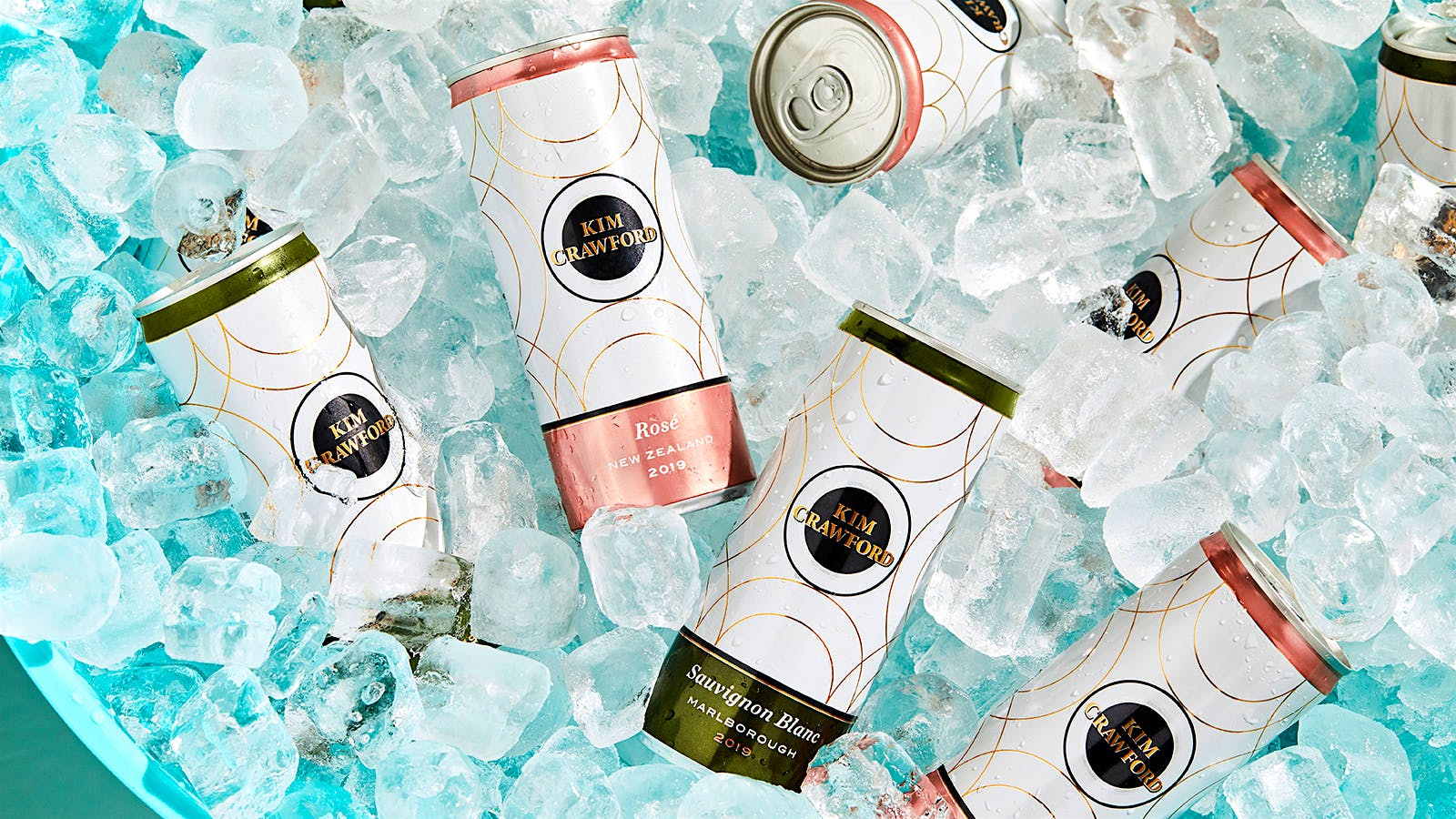 Cans of Kim Crawford wine on ice