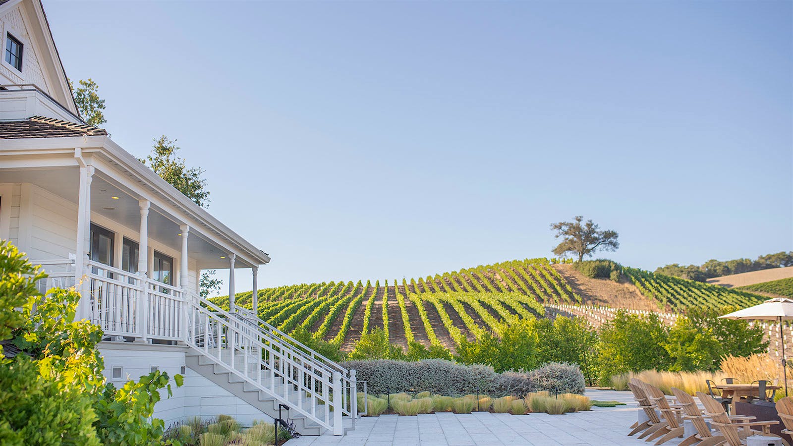 The back patio space at Kistler's Trenton Roadhouse, overlooking the vineyards