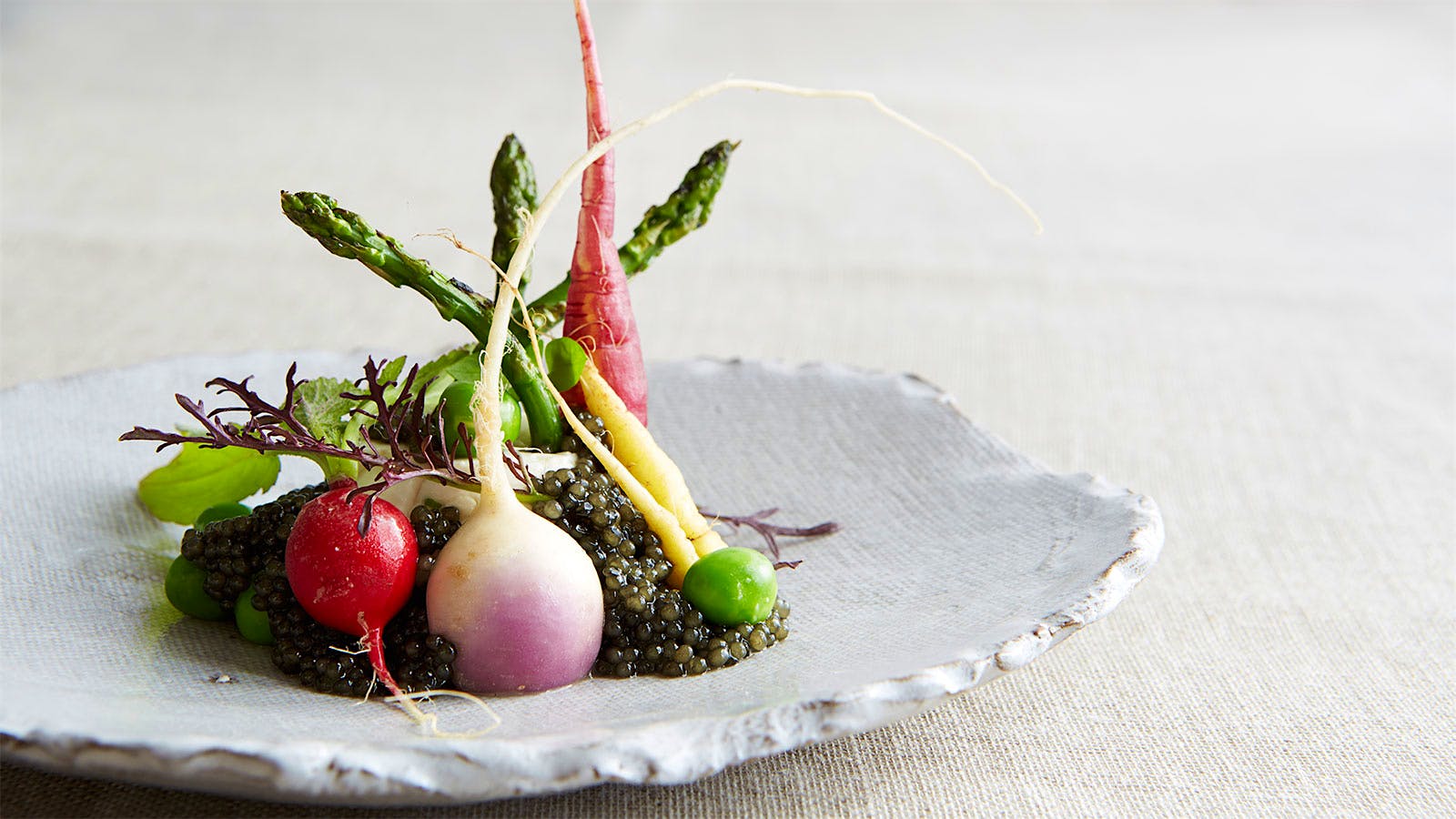 A plate of vegetables and caviar at Blackberry Farm