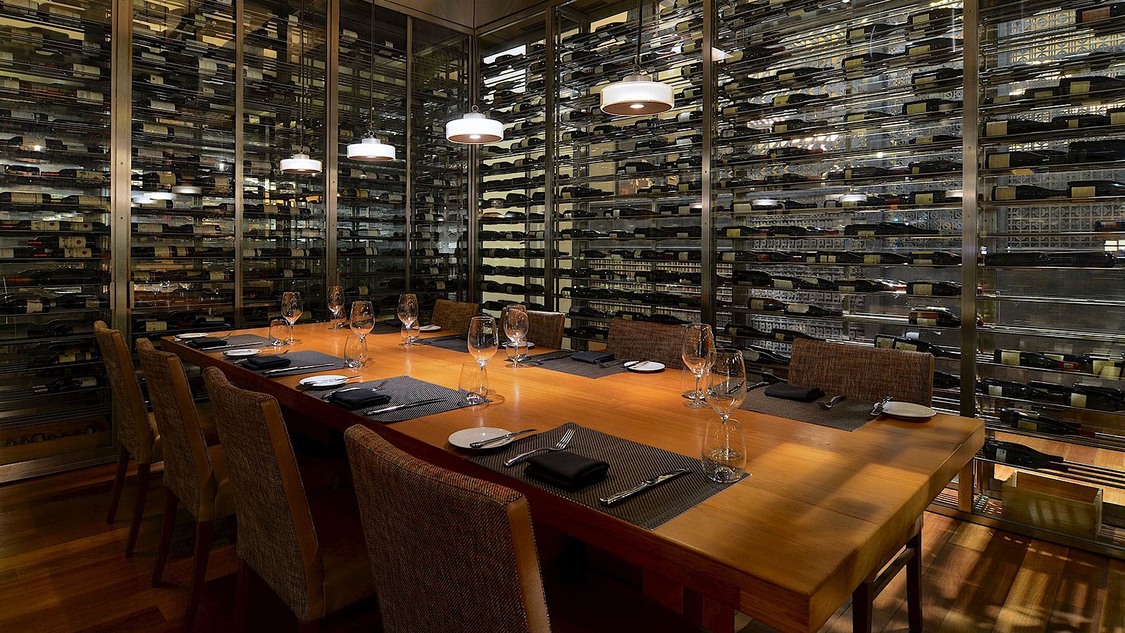 The private-dining wine room at Wolfgang Puck Steak in the MGM Grand Detroit
