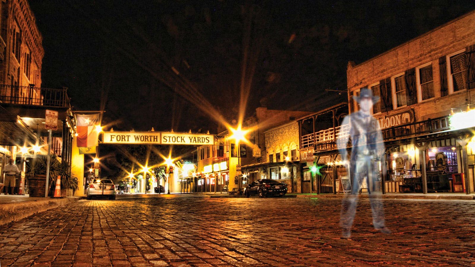 Fort Worth Stockyards at night