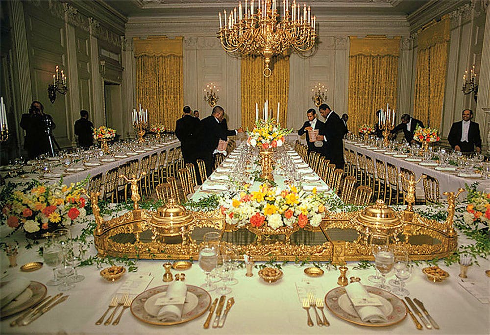 White House butlers prep a State Dinner in 1970.