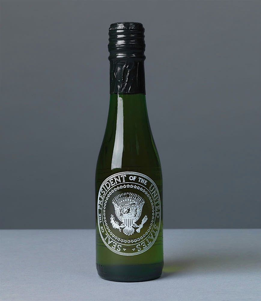 Half-bottles of Great Western Natural Champagne (from New York) bearing the Presidential Seal were well-stocked in a small fridge exclusively for Ronald Reagan's box at the Kennedy Center.