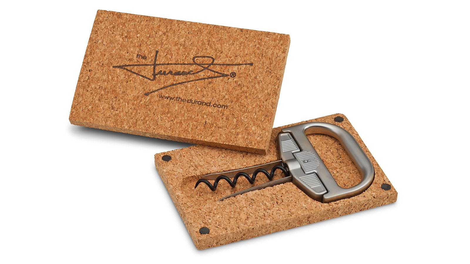 The Durand wine opener—a combination corkscrew and ah-so device—for aged bottles, in its cork case