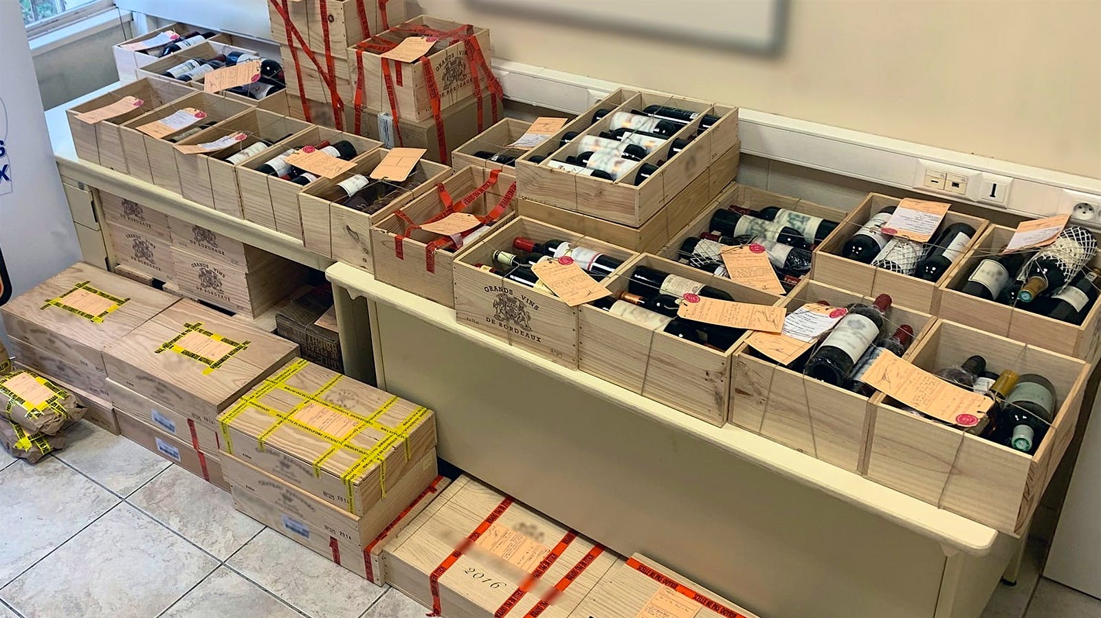 Confiscated bottles of allegedly stolen wine