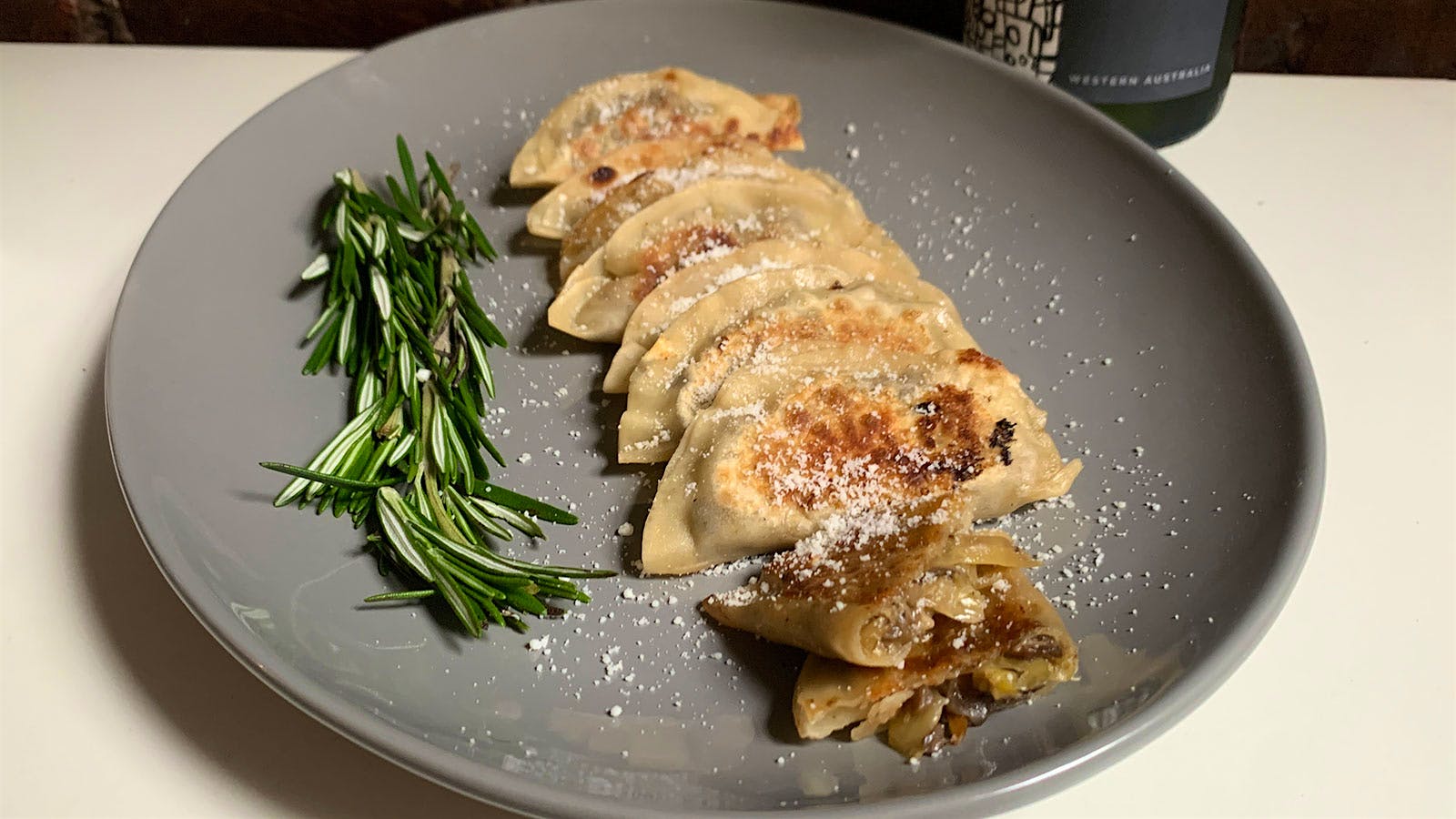8 & 20 Recipe PanFried LeekandMushroom Dumplings with Sémillon