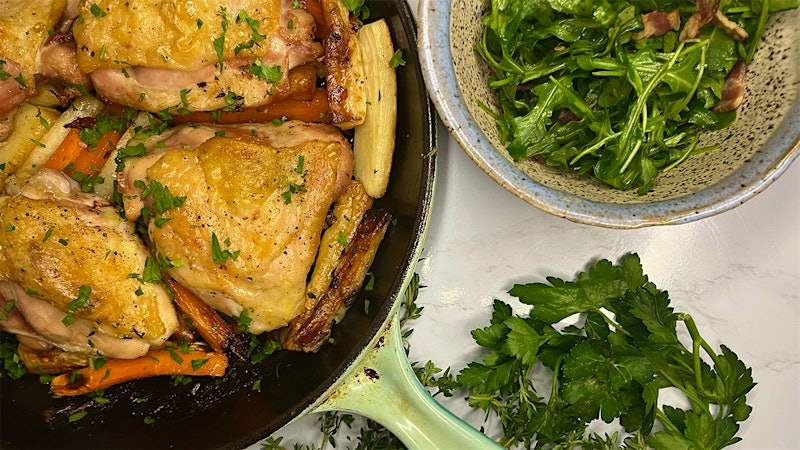 8 & $20: Bacon Fat–Roasted Chicken with a French White