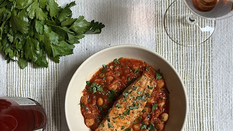 This combo of broiled fish and chickpea stew is hearty but light enough for spring, especially when brightened with parsley and paired with a Grenache-based Tavel rosé.