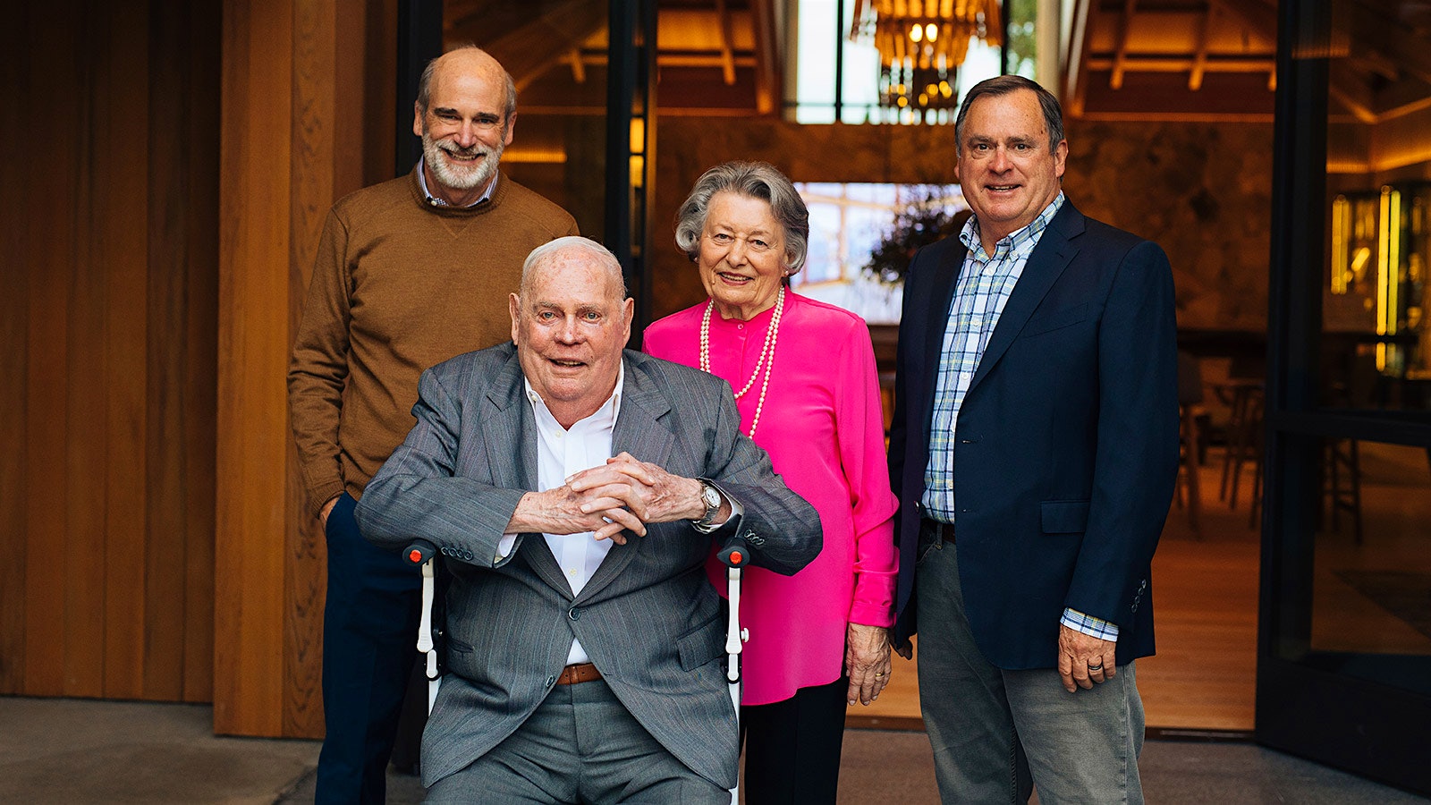  Jack Cakebread with his wife, Dolores, and sons Bruce, left, and Dennis, who help manage the winery today, at a 2019 winery event.