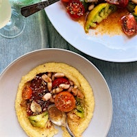 Serve this summer dish with an aromatic white wine with lively acidity to complement the juicy, ripe tomatoes and their seasoning.Spiced Tomatoes and Beans on Polenta with a White Blend