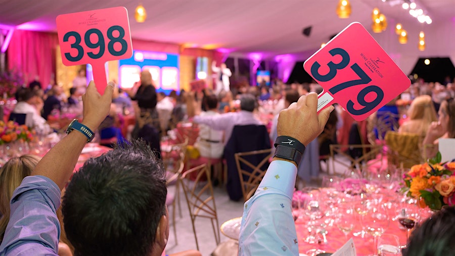 Bidders raised their paddles for the wine lots available at the V Foundation Wine Celebration, an evening of musicians, athletes and vintners raising money to fight cancer.