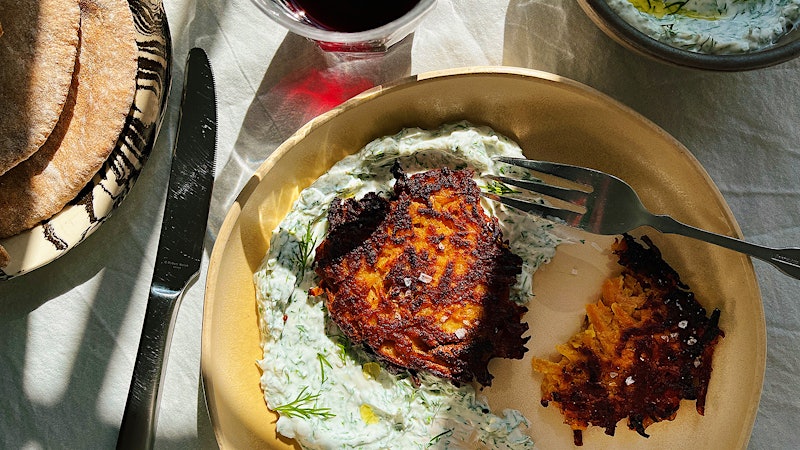 8 & $20: Chickpea and Root Vegetable Fritters with Dill Yogurt