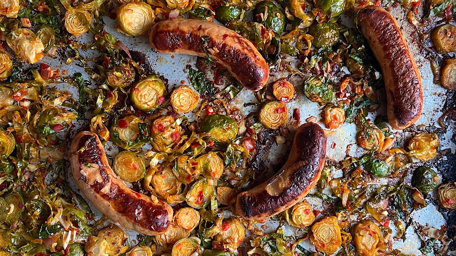 8 & $20 Recipe: One-Pan Calabrian Chile Brussels Sprouts and Sausages