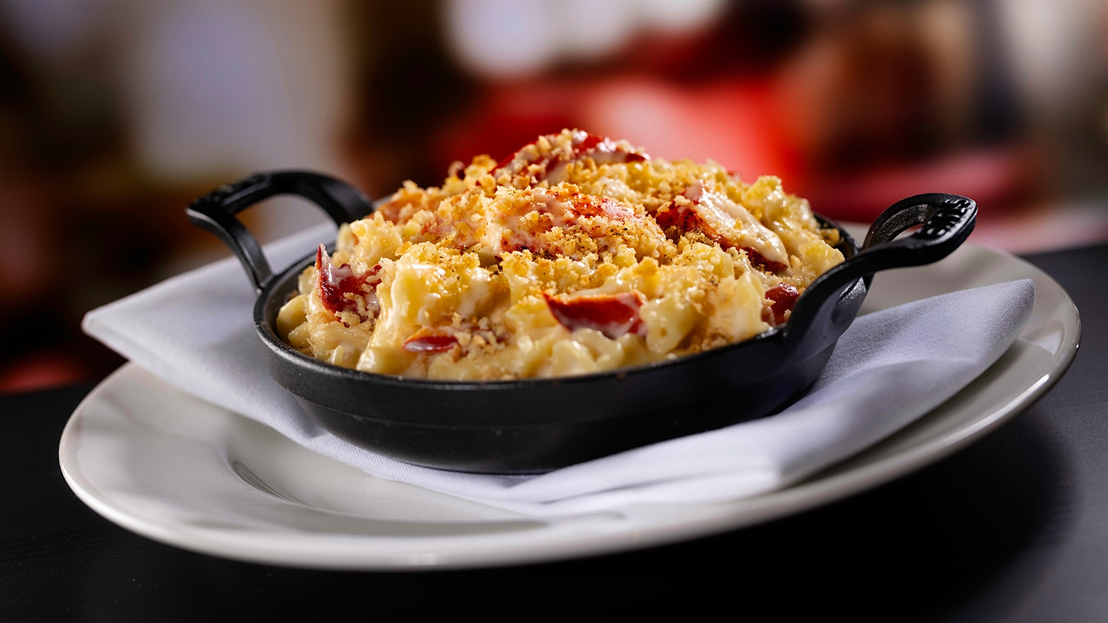  The lobster mac and cheese, served in a cast iron dish.