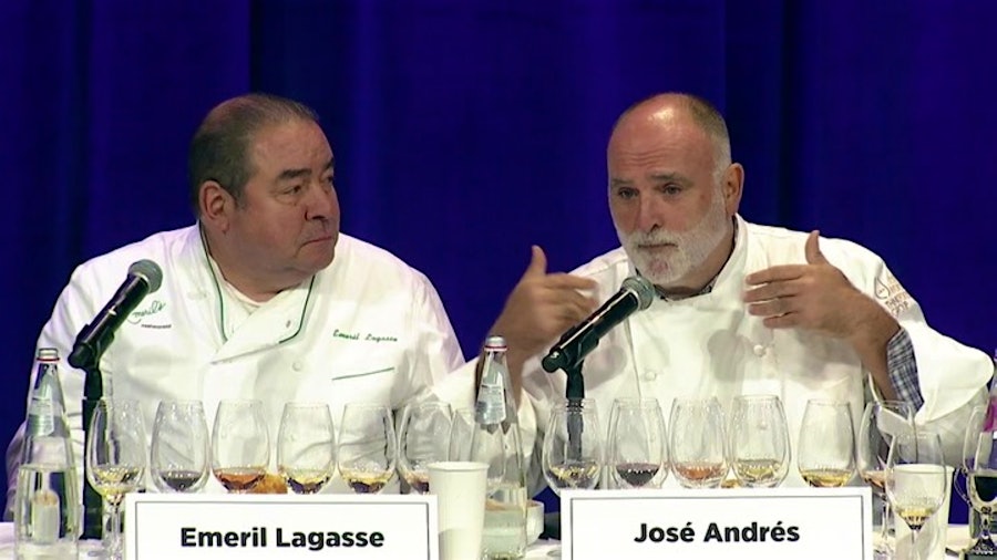 Emeril Lagasse and José Andrés at the 2022 Wine Experience Chefs' Challenge