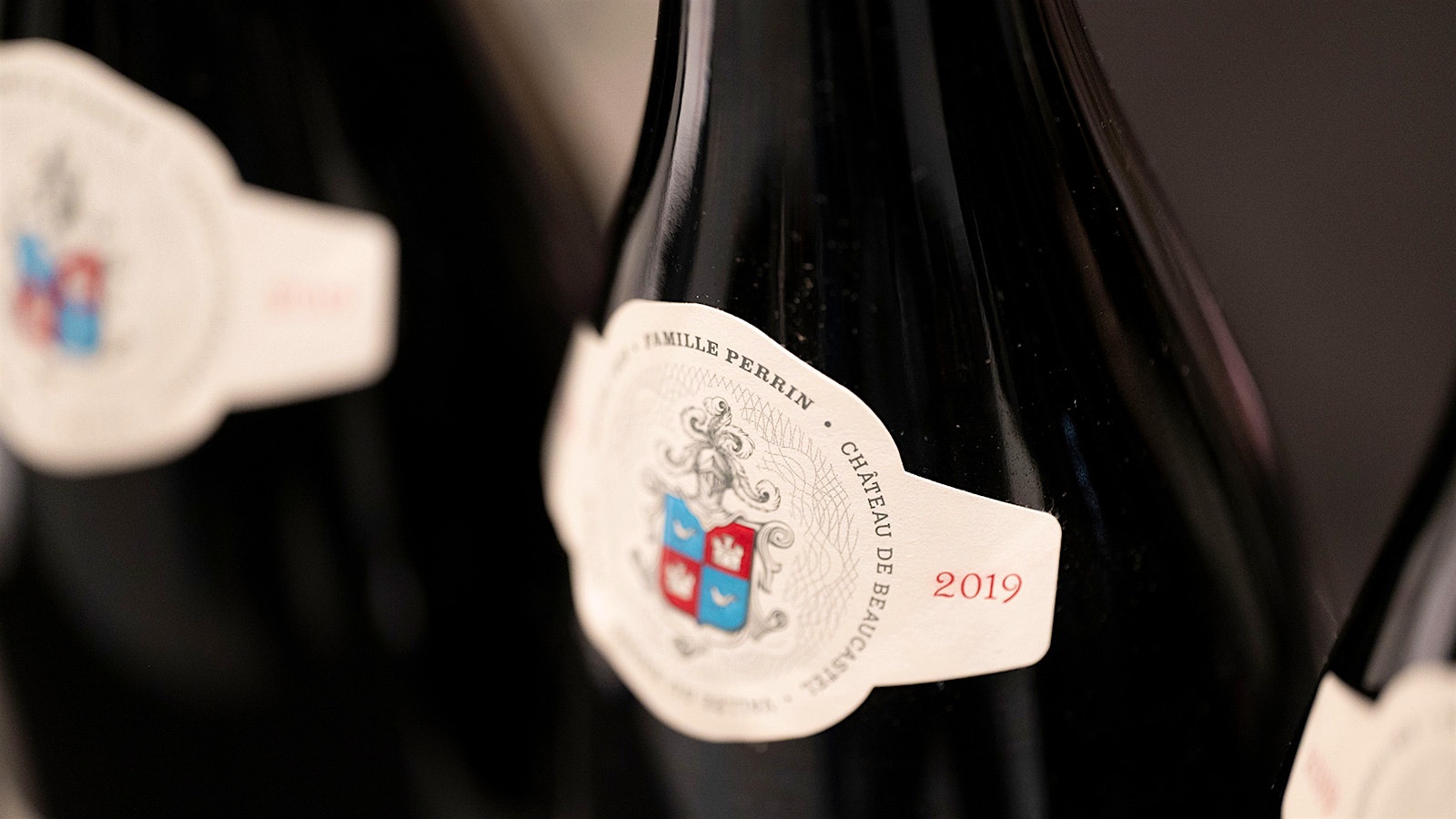  Neck label on bottles of 2019 Beaucastel from Famille Perrin