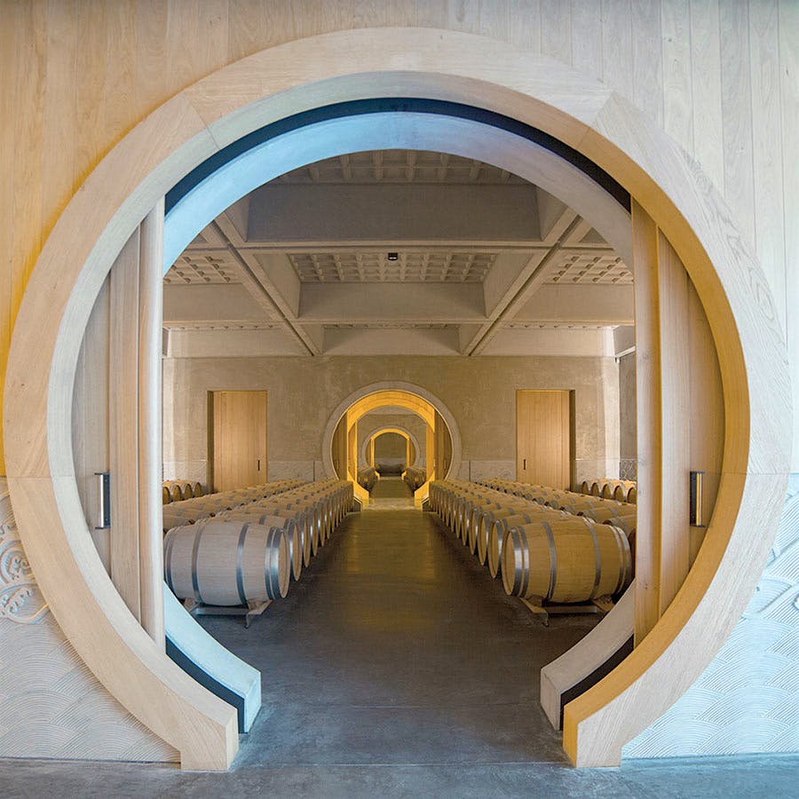 The barrel room of Château Marquis d'Alesme Becker in Margaux