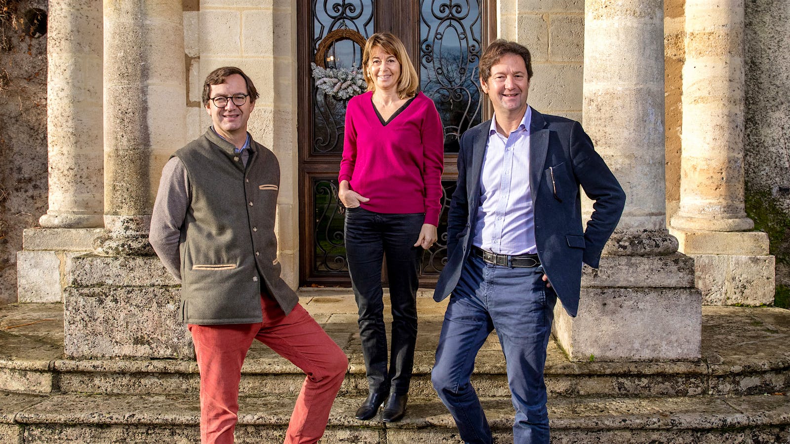 From left: The third generation at Bordeaux's Château Carbonnieux is represented by Perrin family siblings Philibert, Christine and Eric.